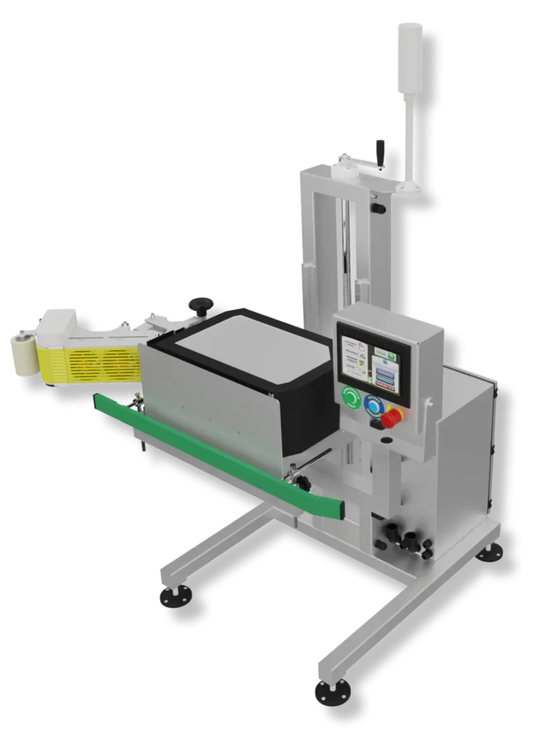 Equipamento de aplicação de etiquetas com sistema linerless.