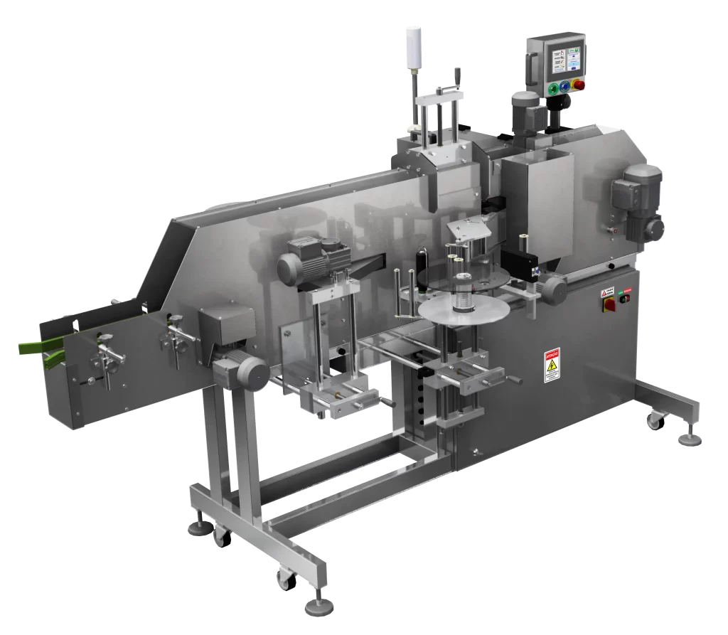 Imagem de uma máquina para rotular, em inox, na NR12.