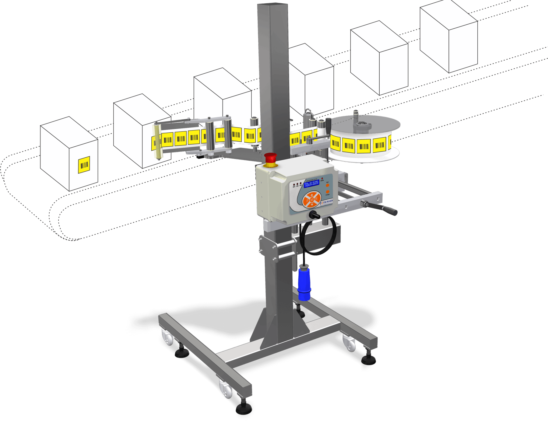 Aplicador de Etiquetas automático na linha de produção.